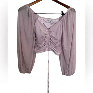 5/20$Fashion nova front drawstring statement sleeves lavender crop  top